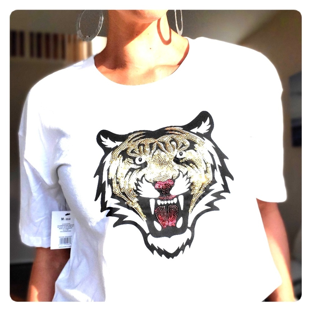 🐯 Sequin Tiger Crop Top T-shirt 🐯